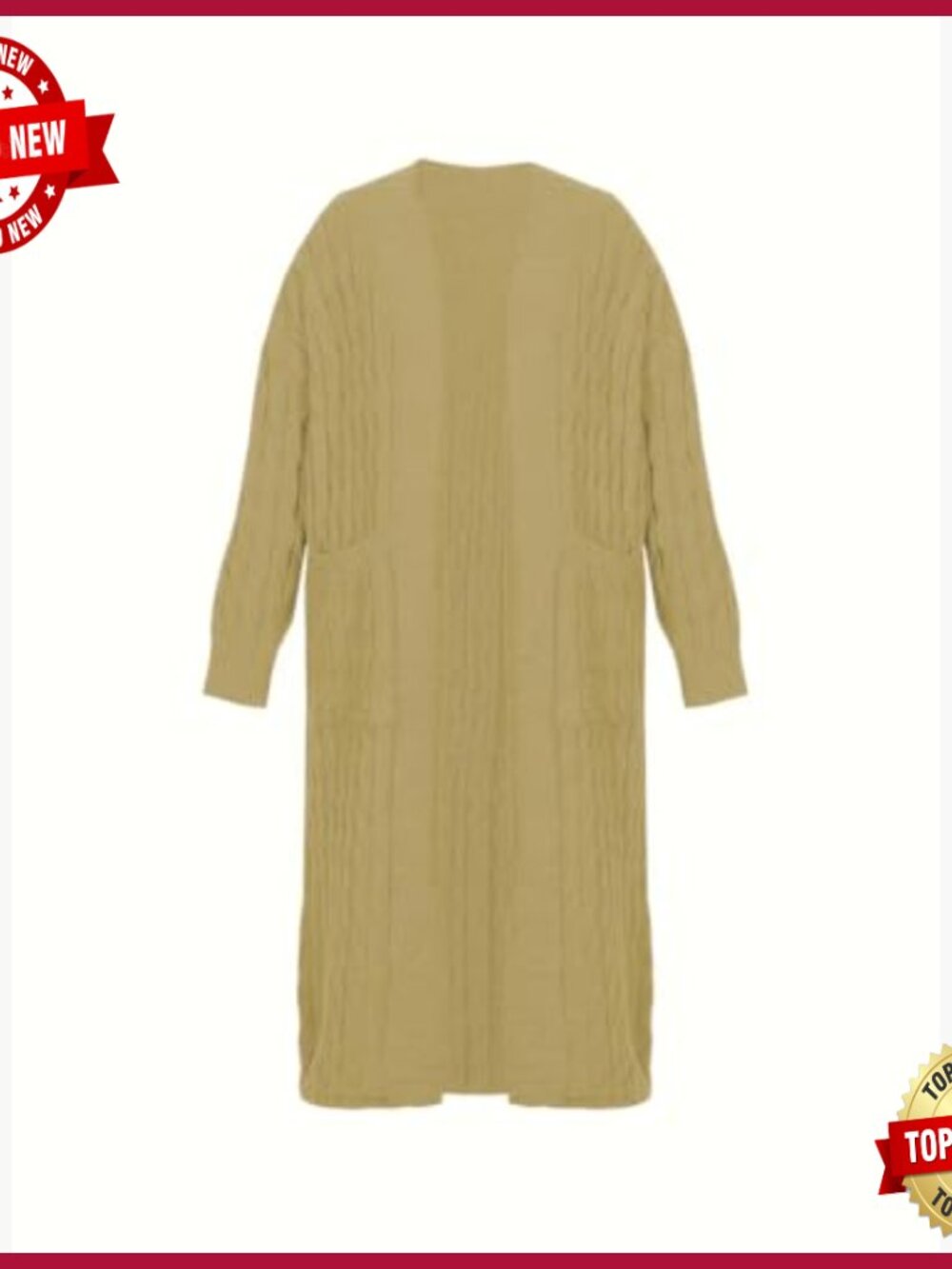 Long Knit Cardigan Sweater, Open Front Duster Style, Ribbed Pattern - Picture 4 of 7